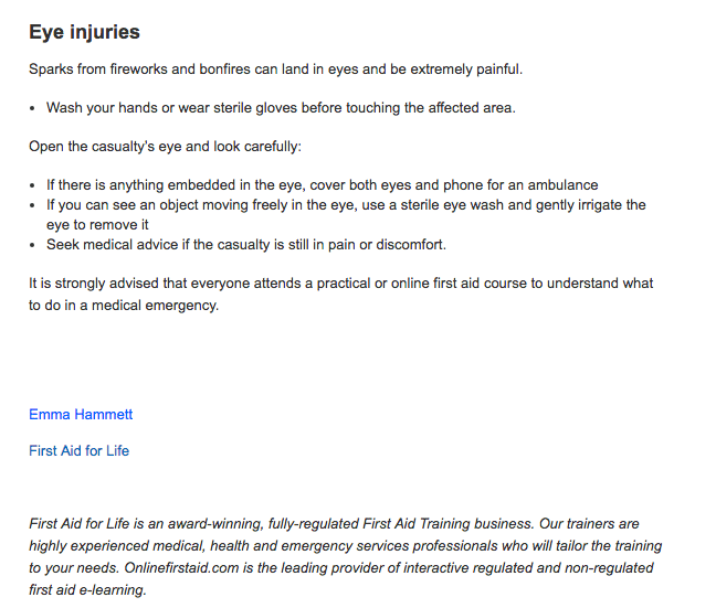 British Library Fireworks - First Aid for Life