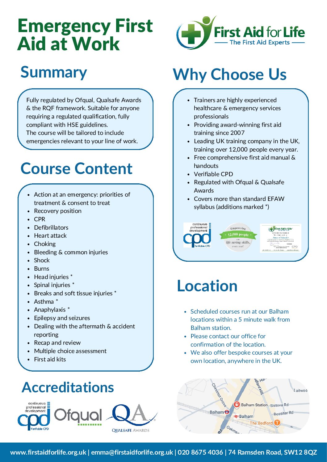 EFAW - Scheduled course outline including extra syllabus additions