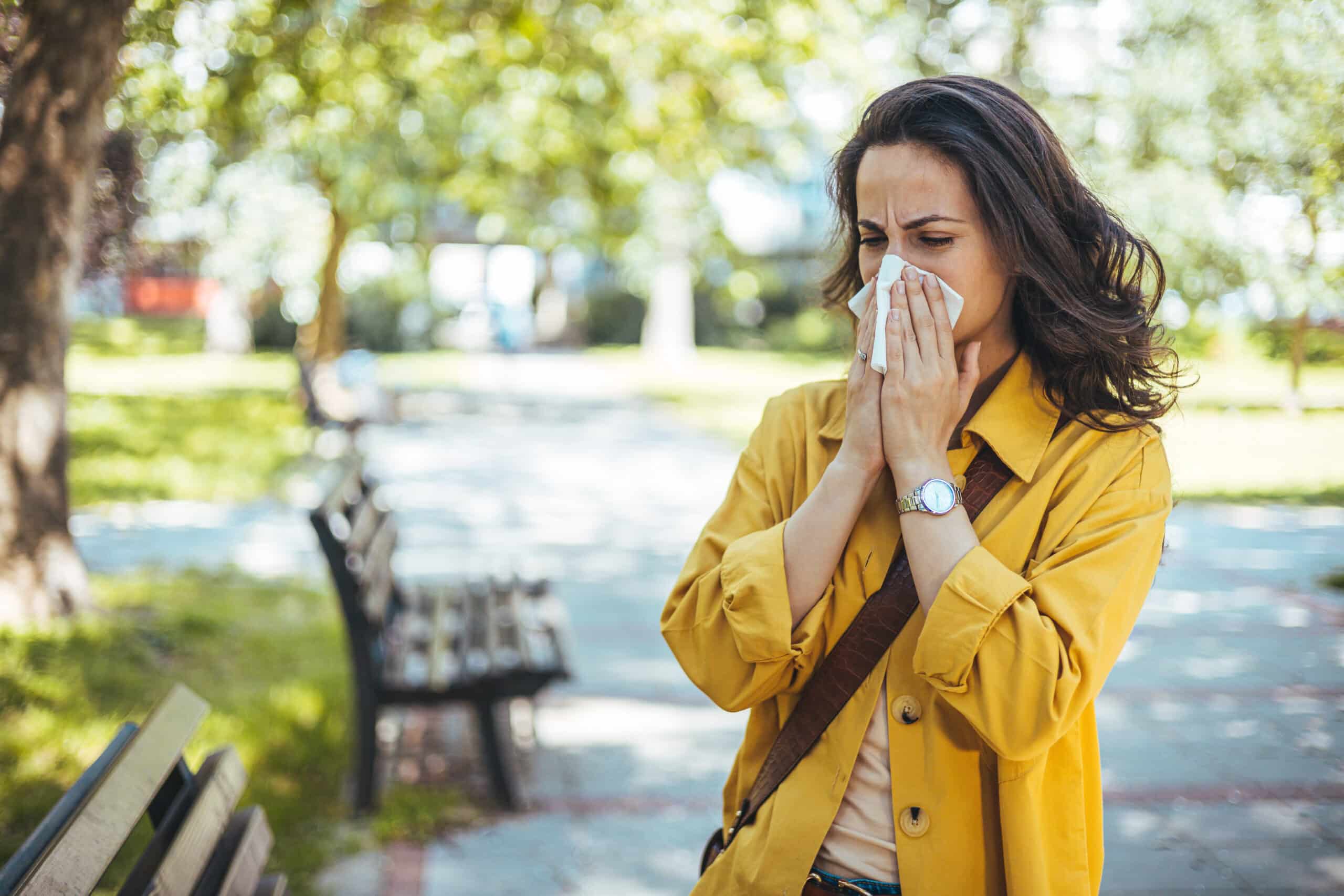 hay fever sneezing lady